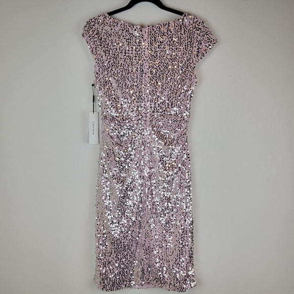 NWT Calvin Klein Sequined V-Neck Cap Sleeve Dress Cherry Blossom Silver - Picture 12 of 12